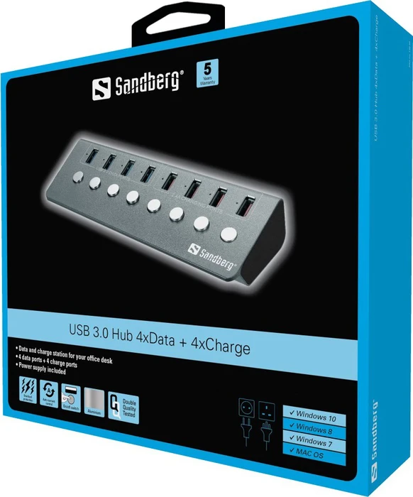 Sandberg USB-Hub, 4x USB-A 3.0, USB-A 3.0 [Stecker]