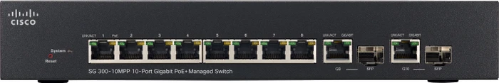 Cisco SG300 Desktop Gigabit Managed Switch, 8x RJ-45, 2x RJ-45/SFP, 124W PoE+