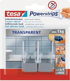 tesa Powerstrips Haken small Trend transparent/chrom, 2 Stück