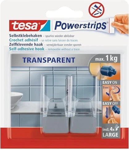 tesa Powerstrips Haken small Trend transparent/chrom, 2 Stück