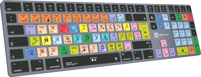 LogicKeyboard Titan Wireless Apple Logic Pro X Mac, Titanium Gray, LEDs weiß, USB/Bluetooth, DE
