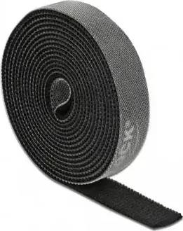 DeLOCK Klettband auf Rolle, 15mm, 2m, schwarz