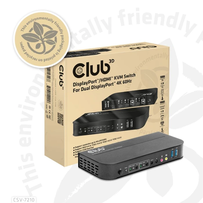 Club 3D DisplayPort/HDMI KVM-Switch for Dual DisplayPort 4K 60Hz, 2-fach