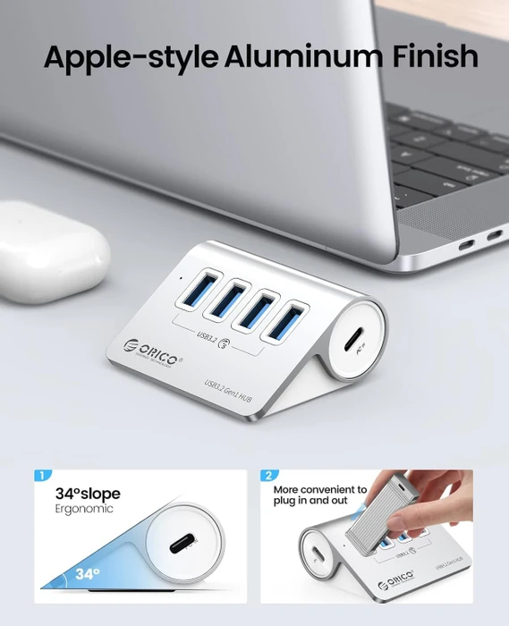 Orico Aluminium USB-Hub 4-Port 5Gbps, 4x USB-A 3.0, USB-C 3.0 [Buchse]