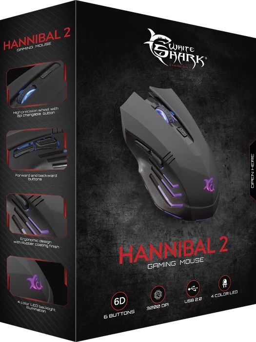 White Shark Hannibal 2 Black Gaming Mouse, schwarz, USB