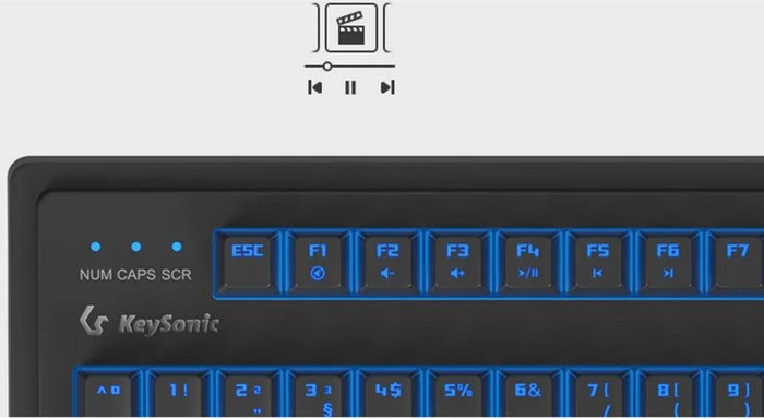 KeySonic KSK-8202ELU-T Full-Size Tastatur mit Trackball, schwarz, LEDs blau, USB, UK