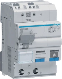 Hager Fehlerlichtbogen-Schutzeinrichtung AFDD FI-LS 1P+N 6kA C-20A 30mA Typ A 3m
