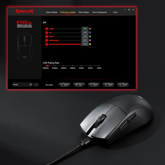 Redragon M996 K1NG 8K Ultra-Lightweight Wired Gaming Mouse schwarz, USB