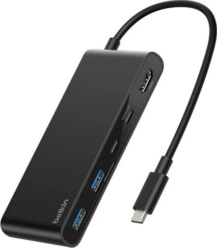 Belkin Connect USB-C 7-in-1 Multiport Hub Adapter, USB-C 3.0 [Stecker], schwarz