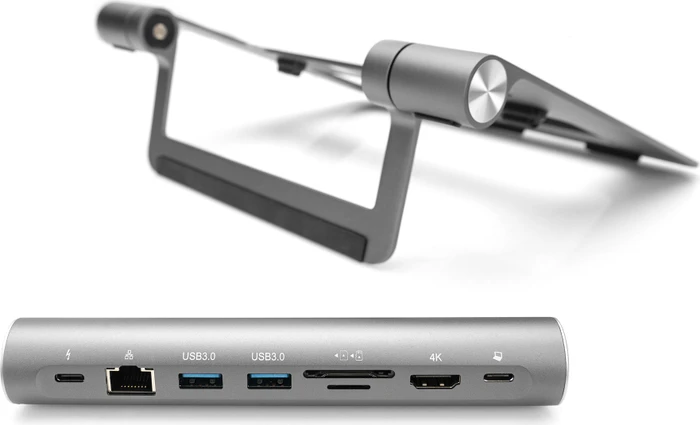 Digitus Variabler Notebookständer mit 7-Port Pop-Out USB-C Docking Station, USB-C 3.0 [Buchse]