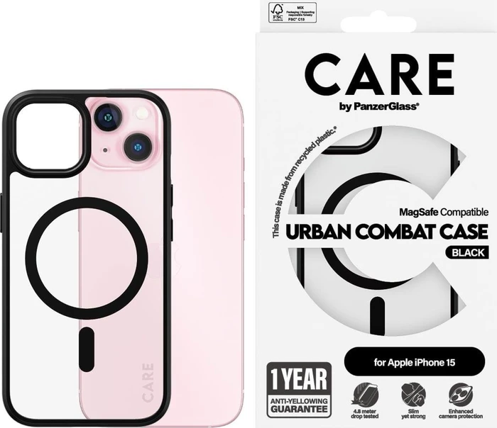 PanzerGlass Care Flagship Case Urban Combat Black Frame MagSafe für Apple iPhone 15 schwarz