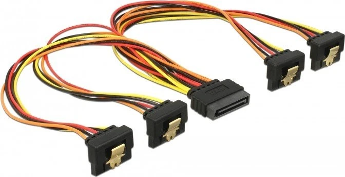 DeLOCK 15-Pin SATA Strom Stecker auf 4x 15-Pin SATA Strom Buchse, Adapterkabel, 4x gewinkelt, 30cm
