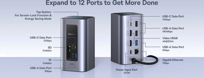 Baseus Nomos NU1 Air 12-in-1 Docking Station, Windows, Multiport-Adapter, USB-C 3.1 [Stecker]