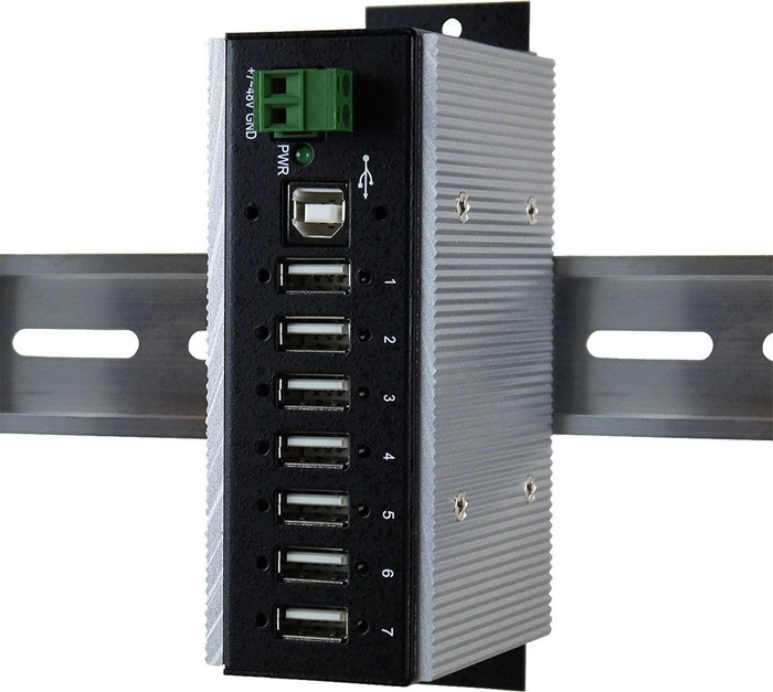 Exsys Industrial Railmount USB-Hub, 7x USB-A 2.0, USB-B 2.0 [Buchse]