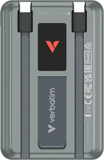 Verbatim Charge 'n' Go Power Bank mit USB-C-Kabel 10000mAh grau