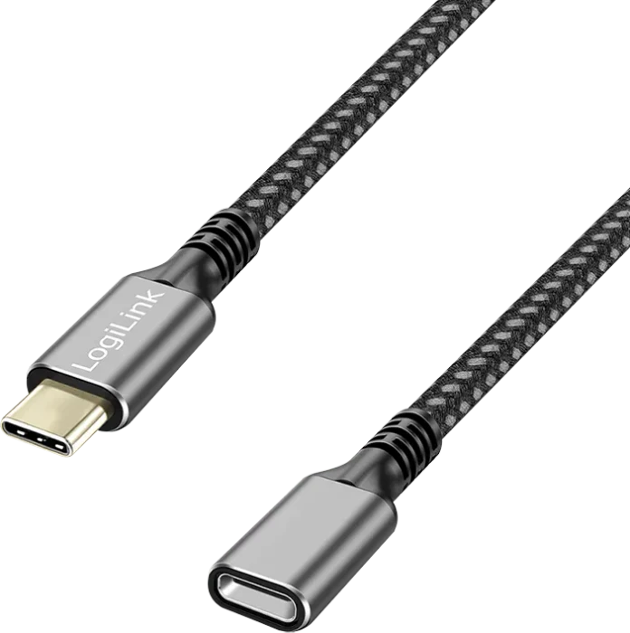 LogiLink USB-C Verlängerung, USB 3.1, 10Gb/s, USB-C 3.1 [Stecker] auf USB-C 3.1 [Buchse], Verlängerungskabel C/C, 1m, schwarz
