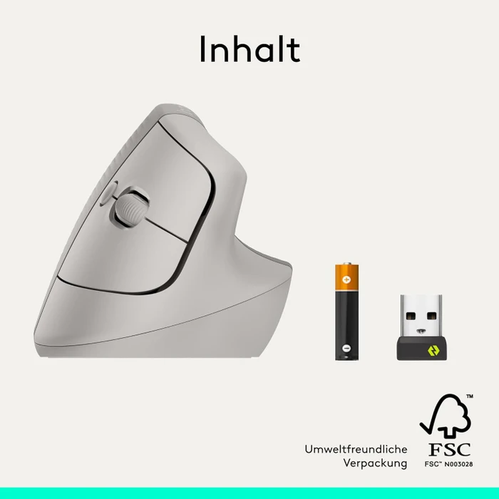 Logitech Lift Vertical Ergonomic Mouse, Sand, Logi Bolt, USB/Bluetooth