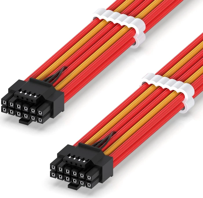 EZDIY-FAB 12VHPWR Kabel, 16-Pin PCIe 5.0 12VHPWR Stecker auf 16-Pin PCIe 5.0 12VHPWR Stecker, 16AWG, rot/gelb, 60cm
