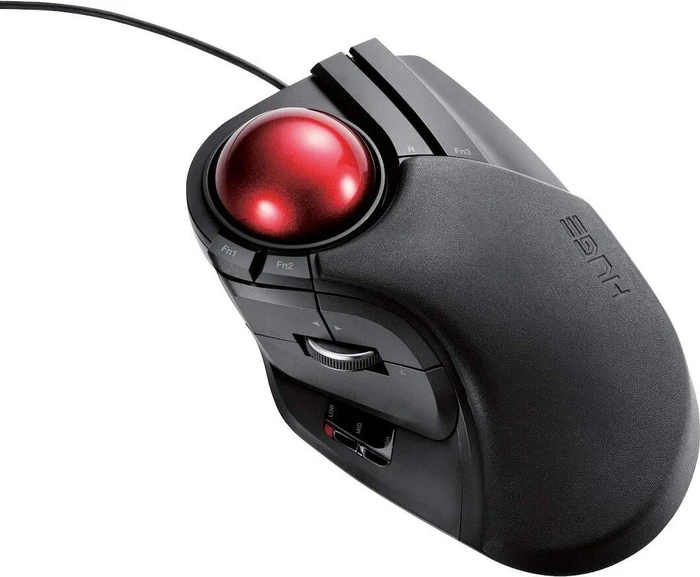 Elecom HUGE M-HT1URBK Trackball schwarz/rote Kugel, Rechtshänder, USB-A