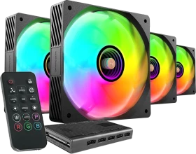 Mars Gaming MF-SI4KIT ARGB Fan Kit, schwarz, LED-Steuerung, Fernbedienung, Lüftersteuerung, 120mm, 4er-Pack