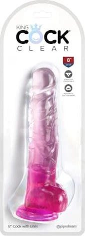 Pipedream King Cock Clear 8" Cock with Balls transparent/pink