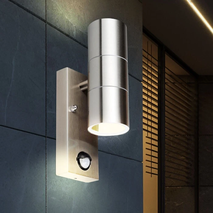 V-Tac 7621PIR GU10 Sensor Wandleuchte rund 2-flammig edelstahl
