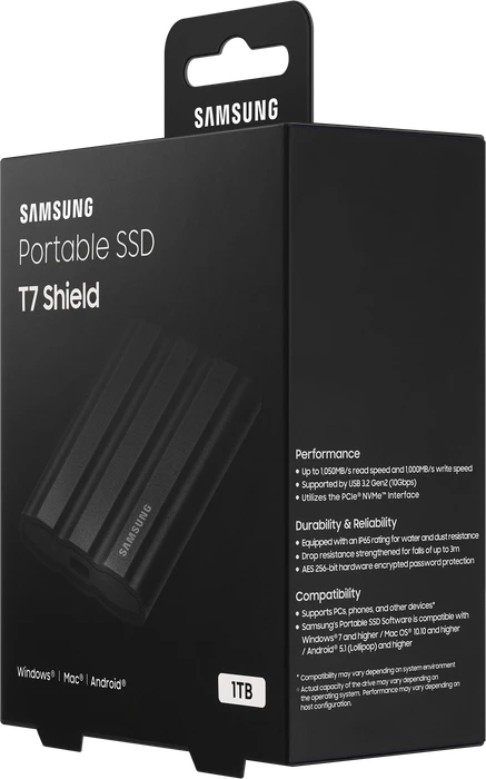 Samsung Portable SSD T7 Shield, schwarz, 1TB, USB-C 3.1