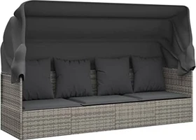 vidaXL Polyrattan Outdoor-Loungecouch mit Dach & Kissen grau