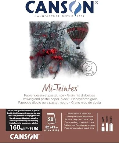 Canson Mi-Teintes Zeichenpapier, 320x410mm, glatt, schwarz, 20 Blatt