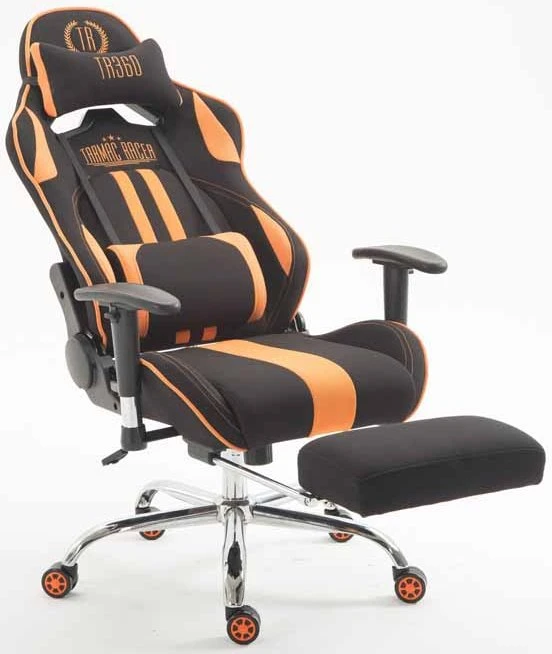 CLP Racing Limit Stoff Gamingstuhl mit Fußstütze, schwarz/orange