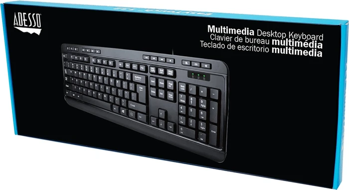 Adesso Multimedia Desktop Tastatur mit 3-Port Hub, schwarz, USB, US