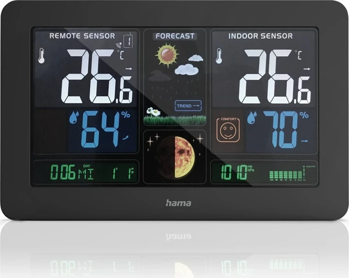 Hama Premium Funkwetterstation mit LED-Farbdisplay und USB-Ladefunktion, digital
