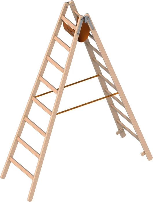 Layher Topic 1053 Holz 2-tlg. Stehleiter, 2x 7 Stufen