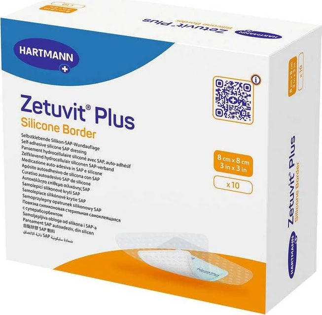 Hartmann Zetuvit Plus Silicone Border Saugkompressen steril, 8 x 8cm, 10 Stück