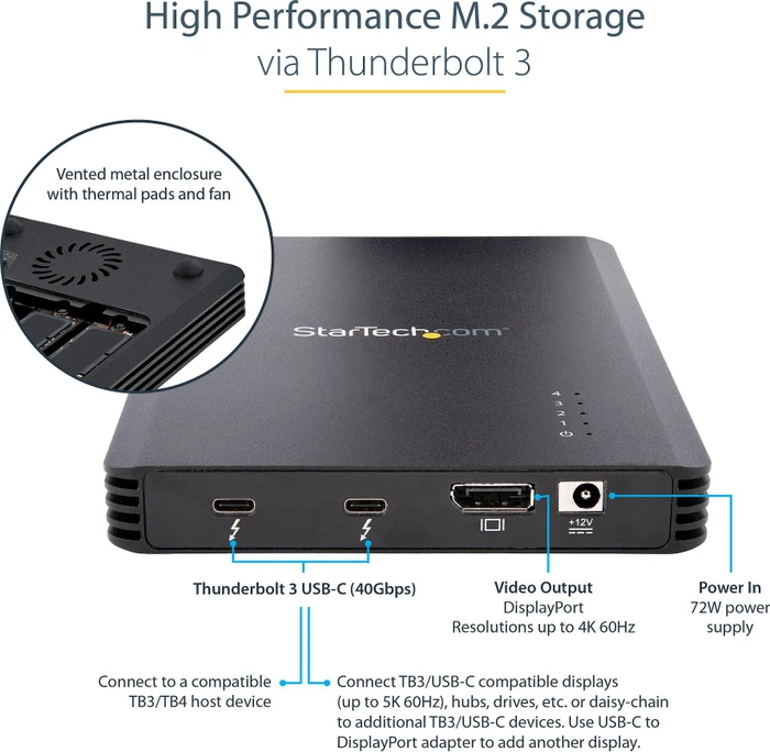 StarTech 4 Bay NVMe Enclosure, M.2, Thunderbolt 4 / USB4/DisplayPort