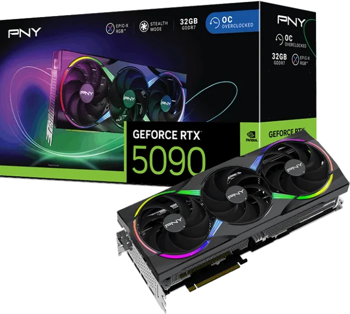 PNY GeForce RTX 5090 ARGB Epic-X RGB Overclocked Triple Fan, 32GB GDDR7, HDMI, 3x DP