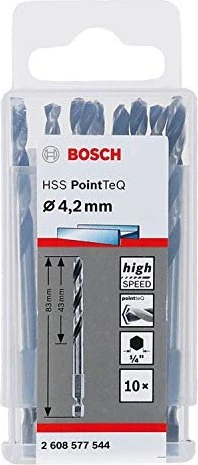 Bosch Professional HSS PointTeQ Spiralbohrer, 4.2x43x83mm, 10 Stück