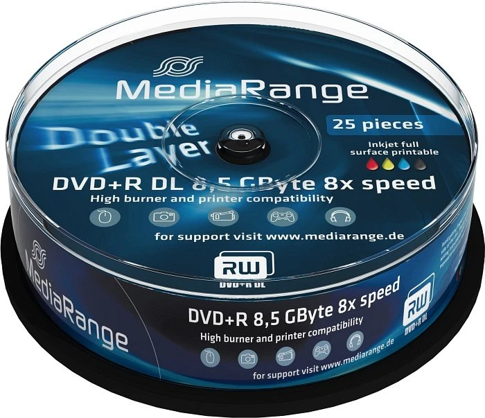 MediaRange DVD+R 8.5GB, 8x, 25er Spindel, printable