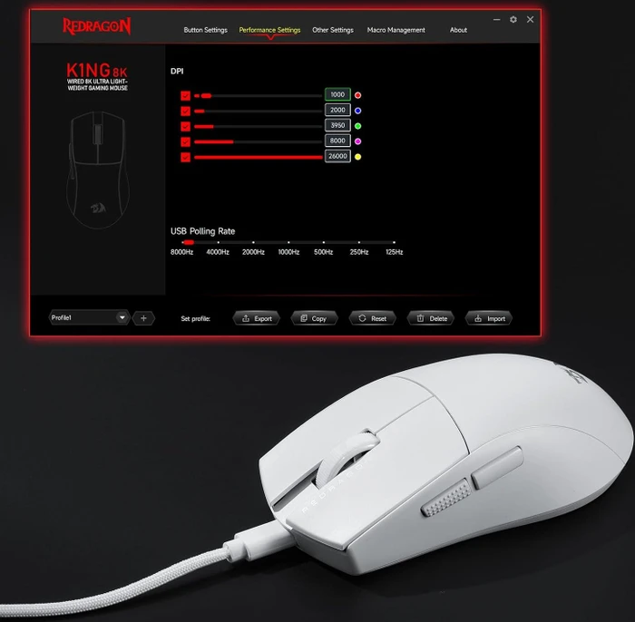 Redragon M996 K1NG 8K Ultra-Lightweight Wired Gaming Mouse weiß, USB
