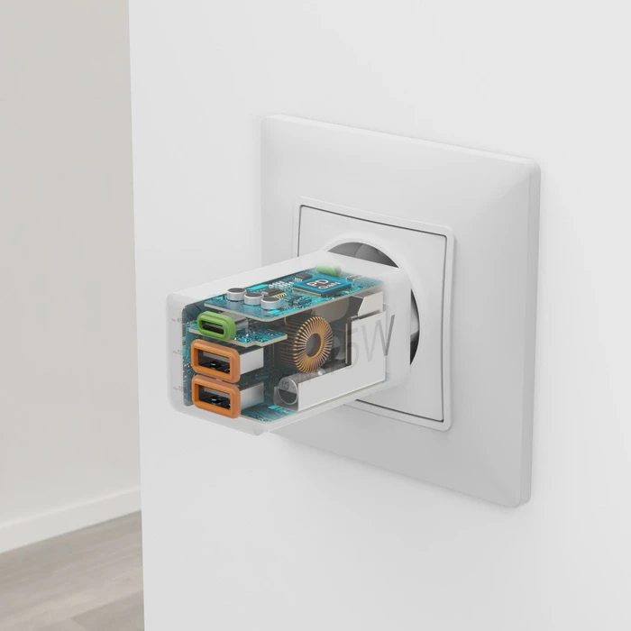 Hama GaN Schnellladegerät, USB-C/USB-A, 1x USB-C + 2x USB-A, 45W, weiß