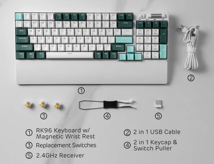 RK Royal Kludge RK96 96% Wireless, Camp Green Limited Edition, LEDs RGB, hot-swap, RK YELLOW, USB/Bluetooth, US