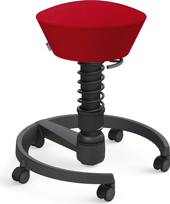 Aeris Swopper New Edition Bürohocker mit Rollen, Feder Standard, Gestell Alu schwarz, Bezug Wollmischung Select rot