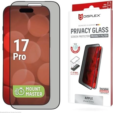 Displex Privacy Glass mit Mount Master für Apple iPhone 17 Pro