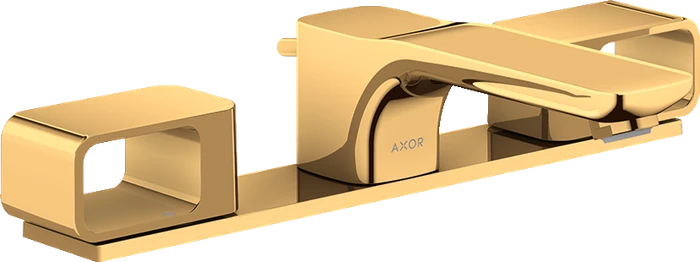 Hansgrohe Axor Urquiola 3-Loch Waschtischarmatur 50 mit Platte und Zugstangen-Ablaufgarnitur polished goldoptik