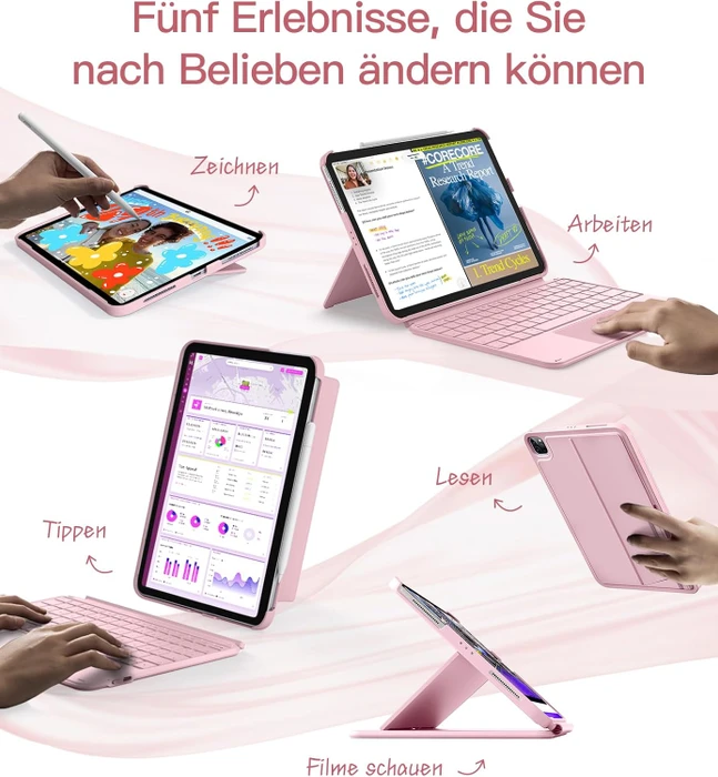 Inateck Ultraleicht Tastatur für iPad Air 6/iPad Air 5/iPad Pro 11", pink, DE