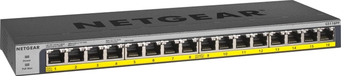 Netgear ProSAFE GS116 Desktop Gigabit Switch, 16x RJ-45, 76W PoE+