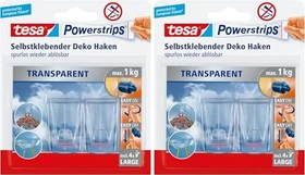 tesa Powerstrips Haken small eckig transparent, 27mm/45mm, 2 Stück