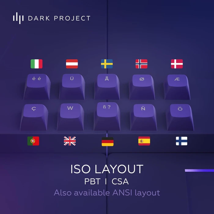 Dark Project ALU87B Celestial Gaming Keyboard, violett, LEDs RGB, g3ms Voidstone Silent, USB, DE