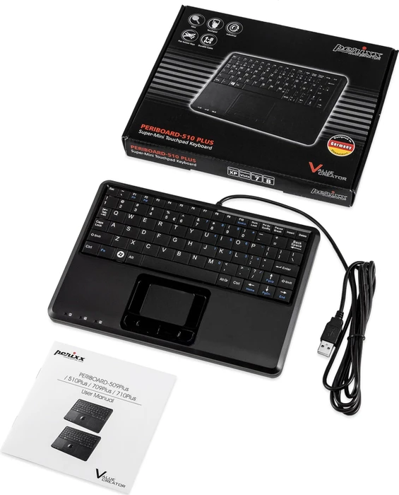 Perixx Periboard-510H Plus Super-Mini Touchpad Keyboard, USB, US