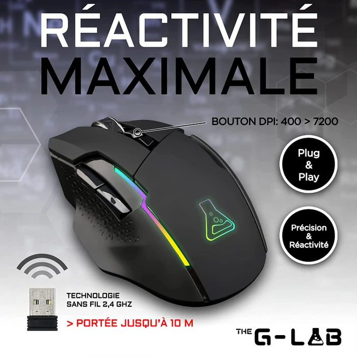 The G-Lab Kult Caesium Wireless Gaming Mouse, schwarz, USB